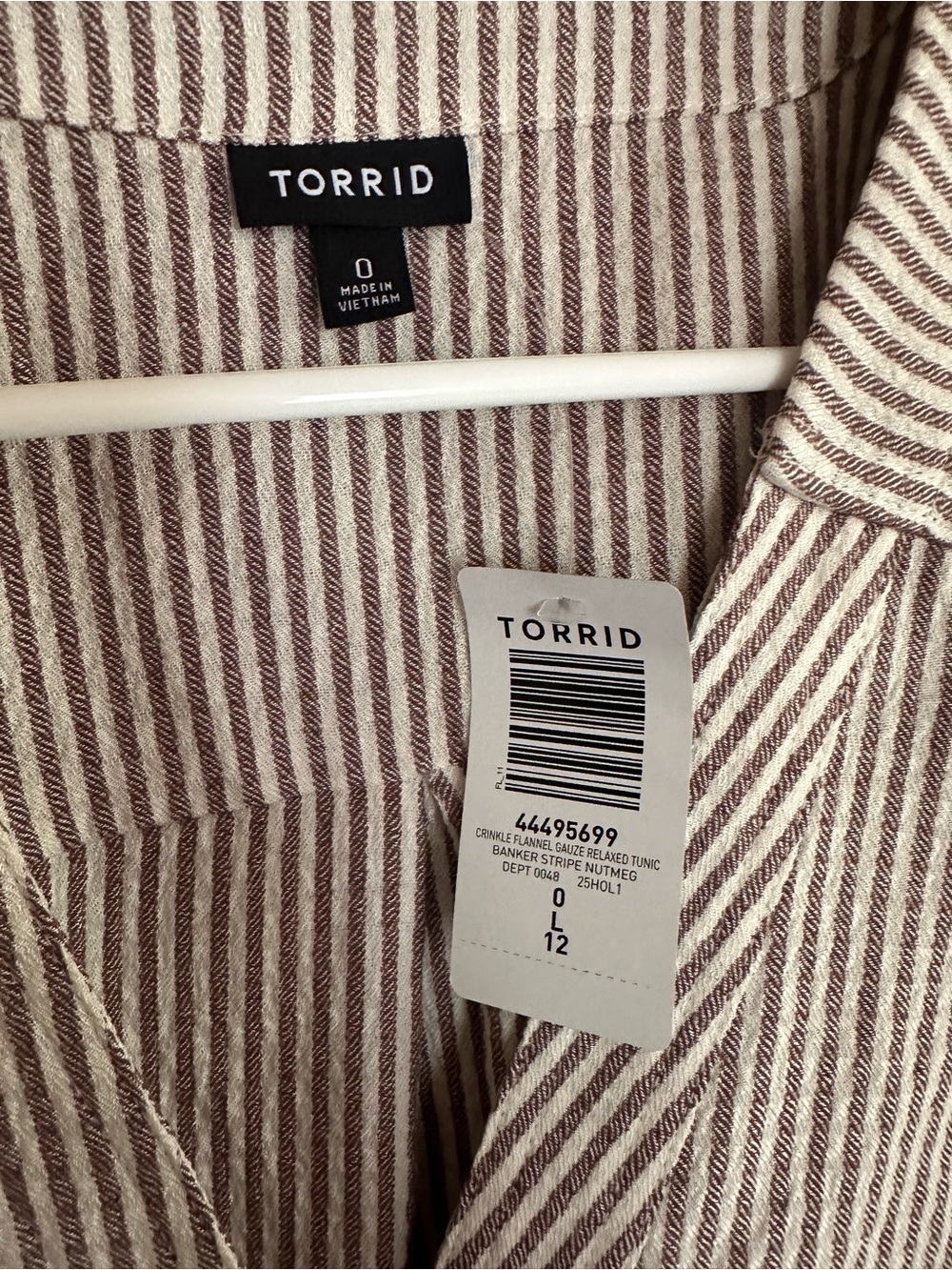 torrid Cream & Brown Striped V-Neck Tunic, 0/L/12 - Picture 4 of 5